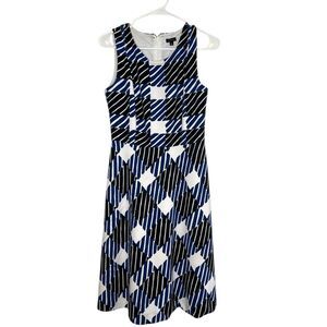Talbots Sleeveless Multicolor Geometric Striped Midi Sleeveless Dress Size Small